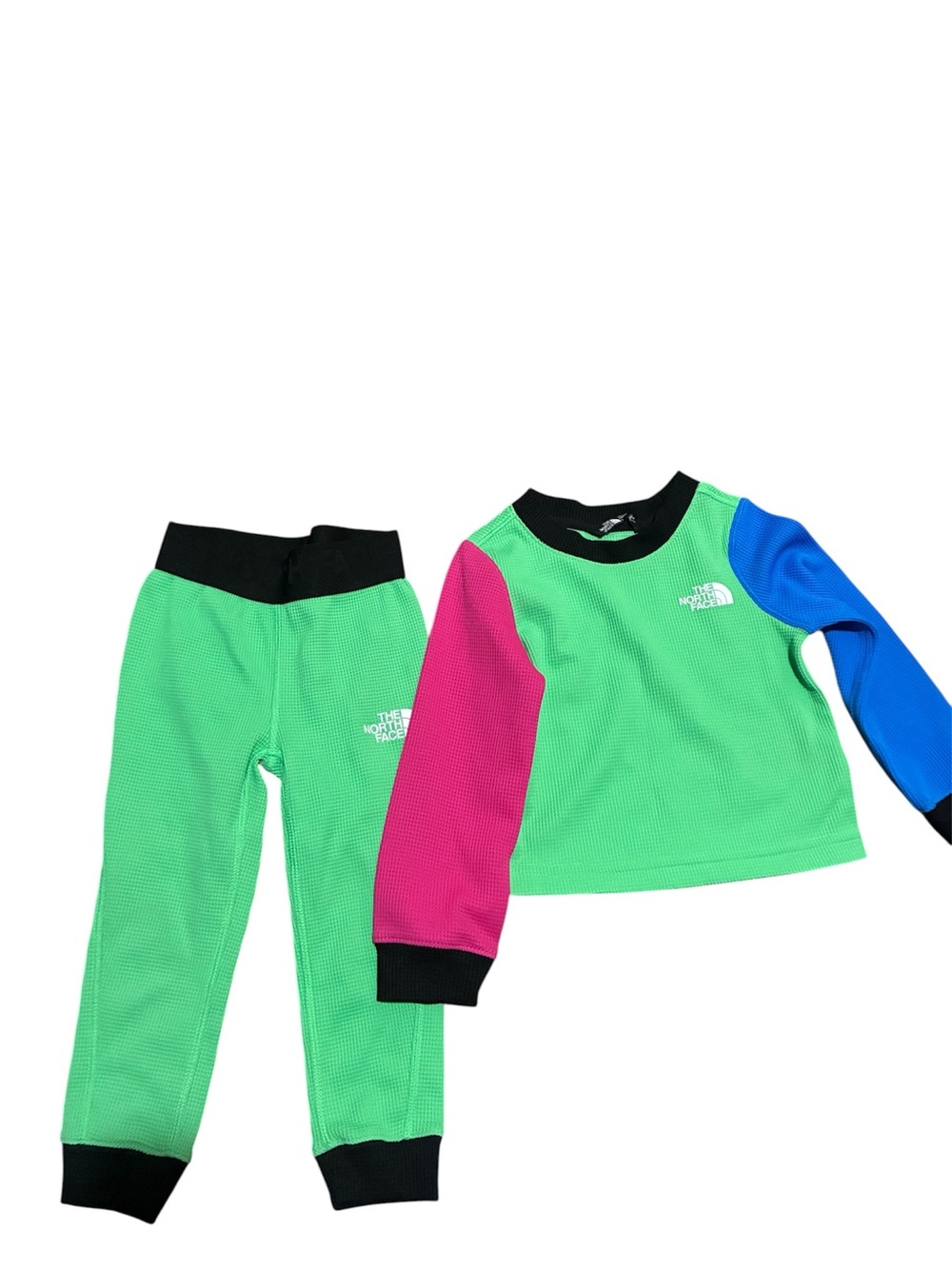 The North Face Bright Green Kids Thermal Set with Pink & Blue Sleeves